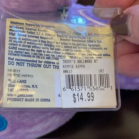 Webkinz Hippie Hippo HM617 Interactive Plush Retired NEW NWT - Picture 5 of 8